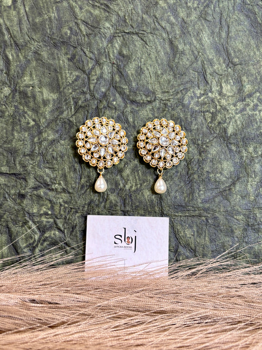 Floral Kundan Pearl Drop Stud Earrings