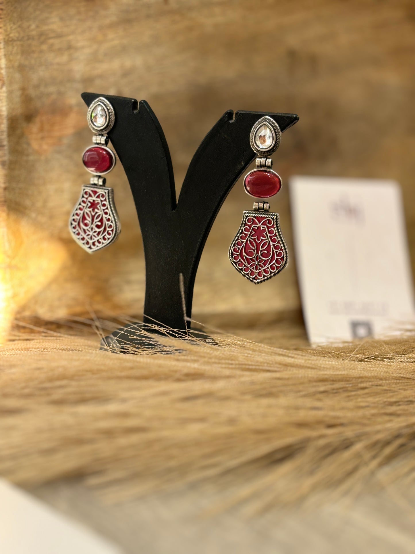 Ruby Red Oxidised Earrings