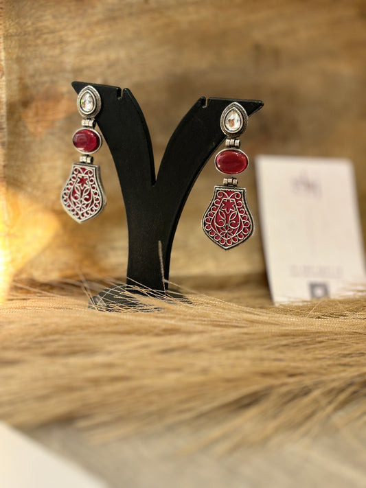 Ruby Red Oxidised Earrings