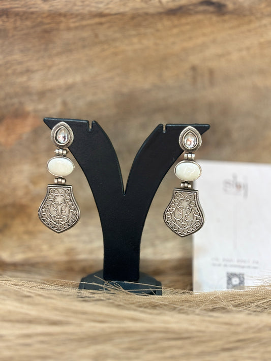 White Stone Oxidised Earrings