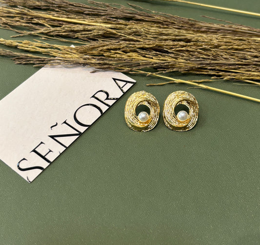 Celeste Gold Textured Pearl Studs