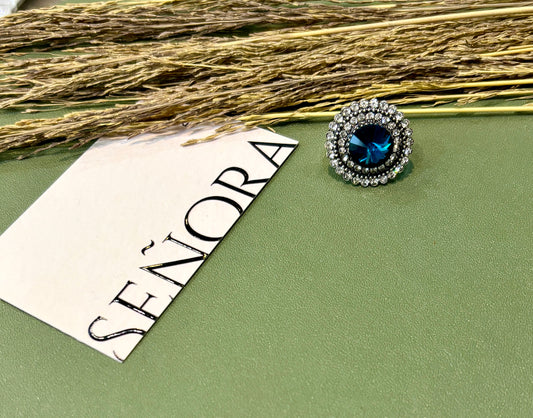 Midnight Blue Crystal Halo Ring