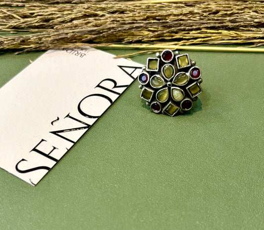 Ruhani Mirror Kundan Adjustable Ring