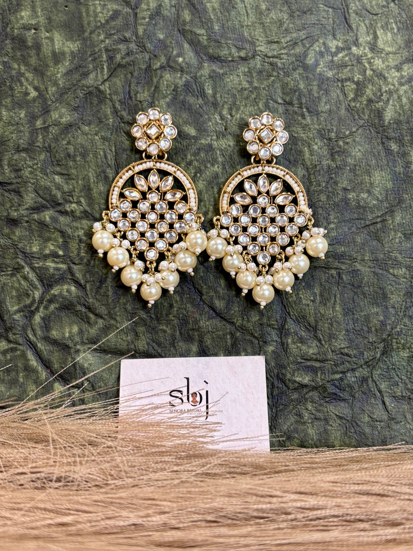 Floral AD Pearl Chandbali Earrings