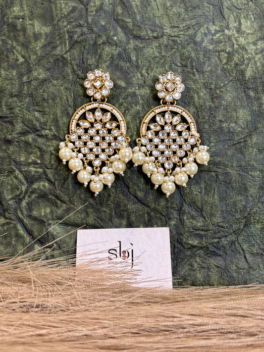 Floral AD Pearl Chandbali Earrings
