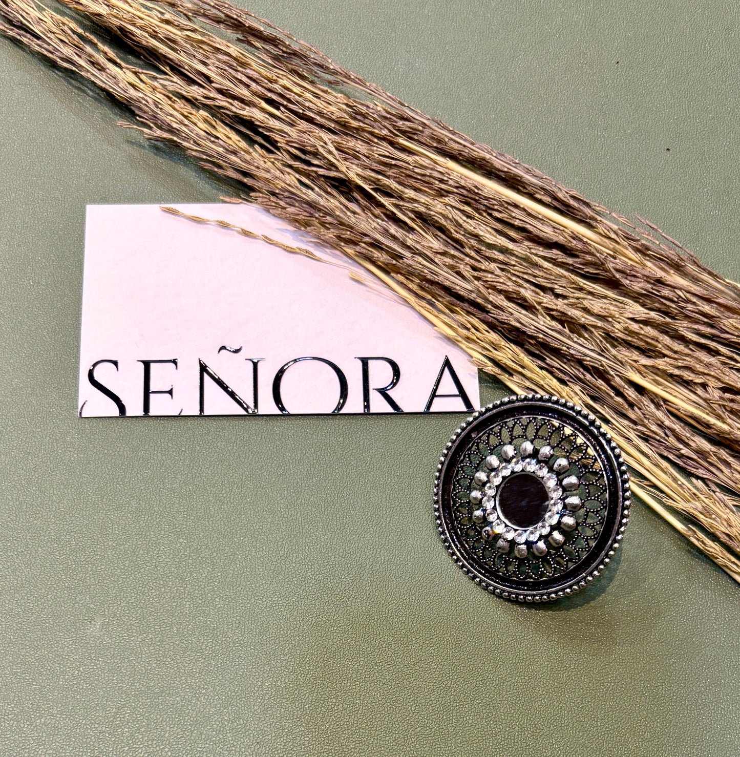Vintage Black Stone Oxidised Statement Ring