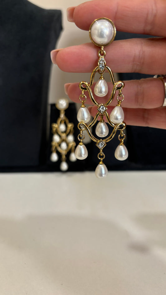 Elegant Pearl Drop Chandelier Earrings