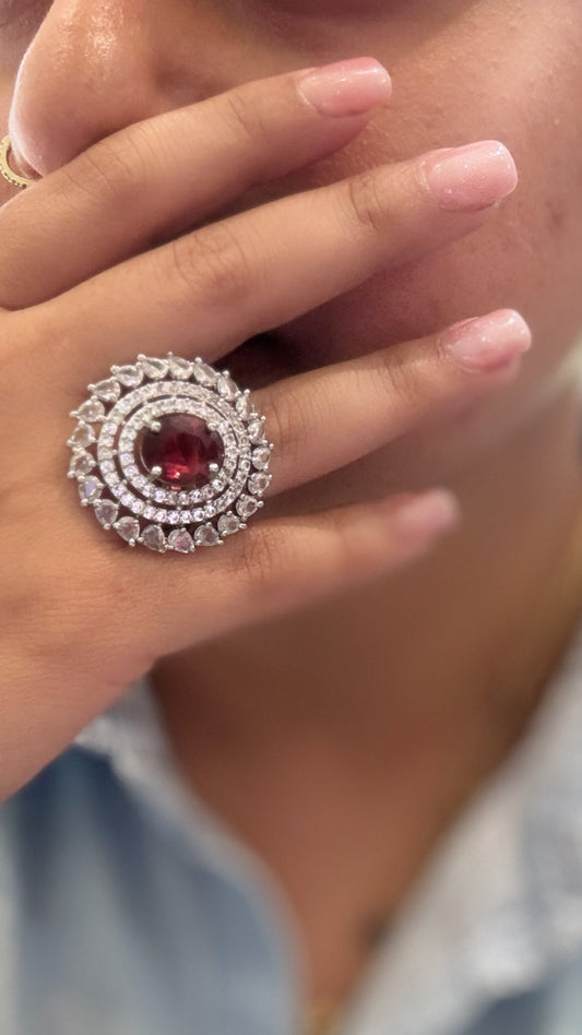 Ad Ruby Crystal Halo Adjustable Statement Ring