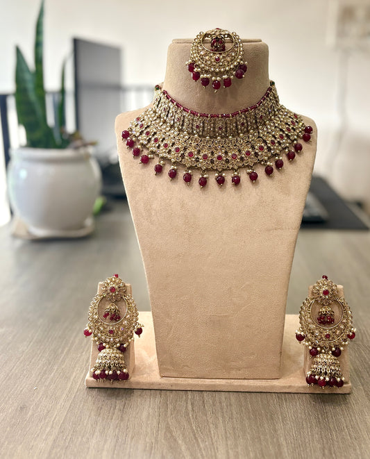 Antique Ruby Kundan Bridal Choker Necklace Set