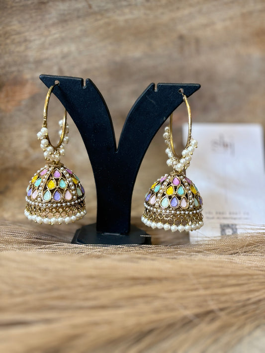 Pastel Multicolor Hoop Jhumka Earrings