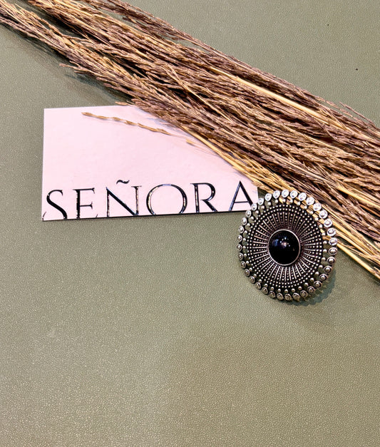 Antique Black Stone Oxidised Dome Ring