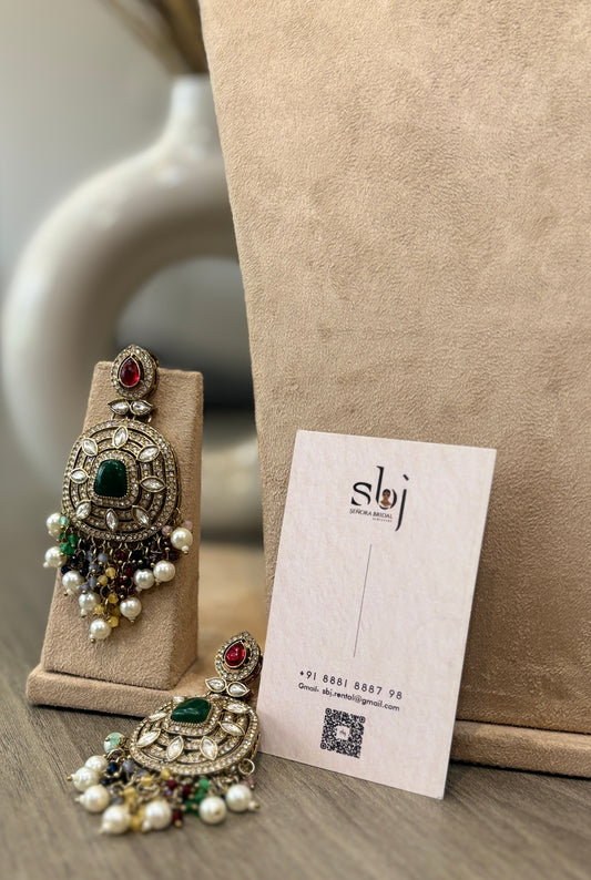 Victorian Multicolor Stone Bridal Earrings with Pearl Tassels