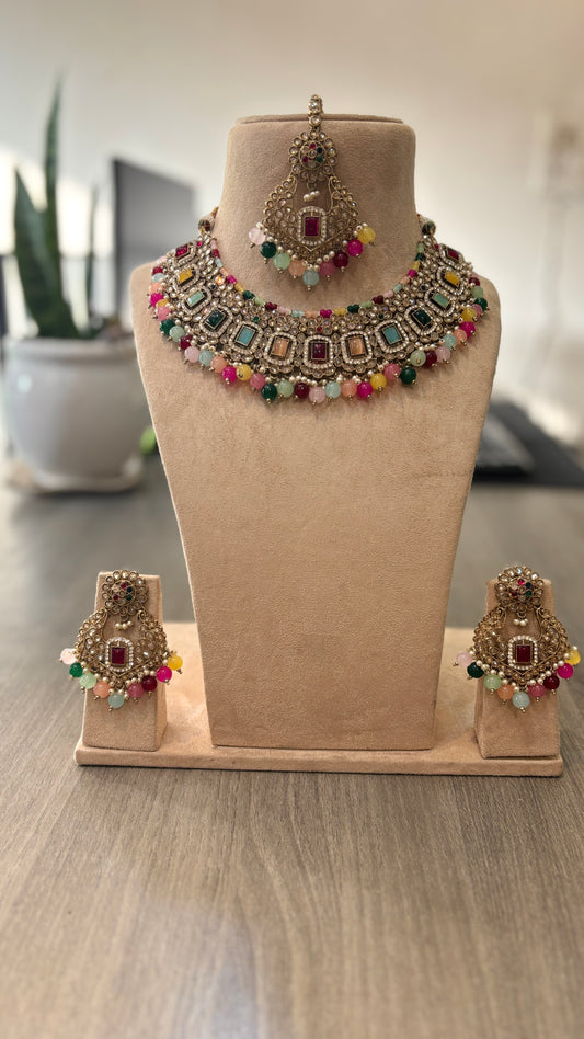Royal Multicolor Kundan Polki Choker Necklace Set