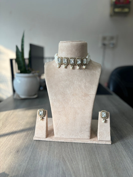 Crystal Glow Polki Choker Set – Minimal Party Kundan Jewelry