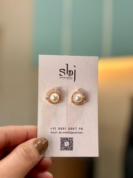 Gold Swirl Pearl Stud Earrings with Textured Halo