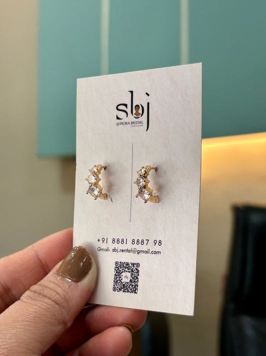 Triple Crystal Gold Huggie Hoop Earrings