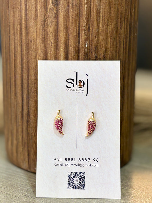Ruby Red Stone Chili Stud Earrings (Gold Finish)