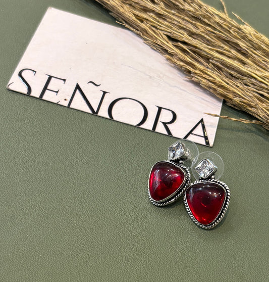 Crimson Red Triangle Drop Earrings