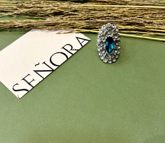 Aqua Bloom Crystal Statement Ring
