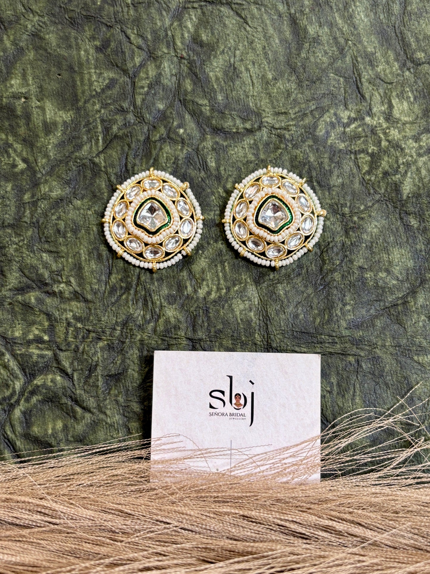 Emerald Heart Kundan Stud Earrings