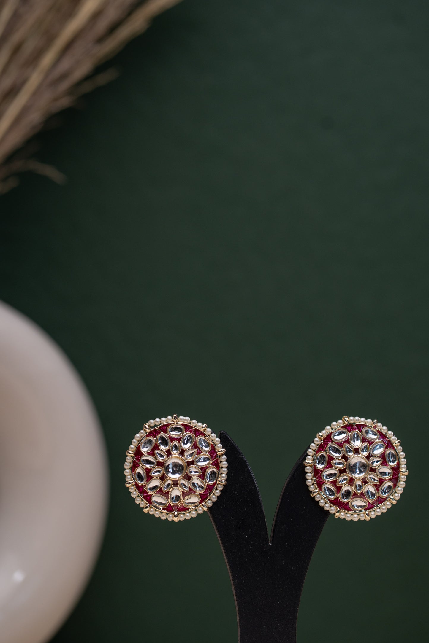 Elegant Red and Pearl Stud Earrings