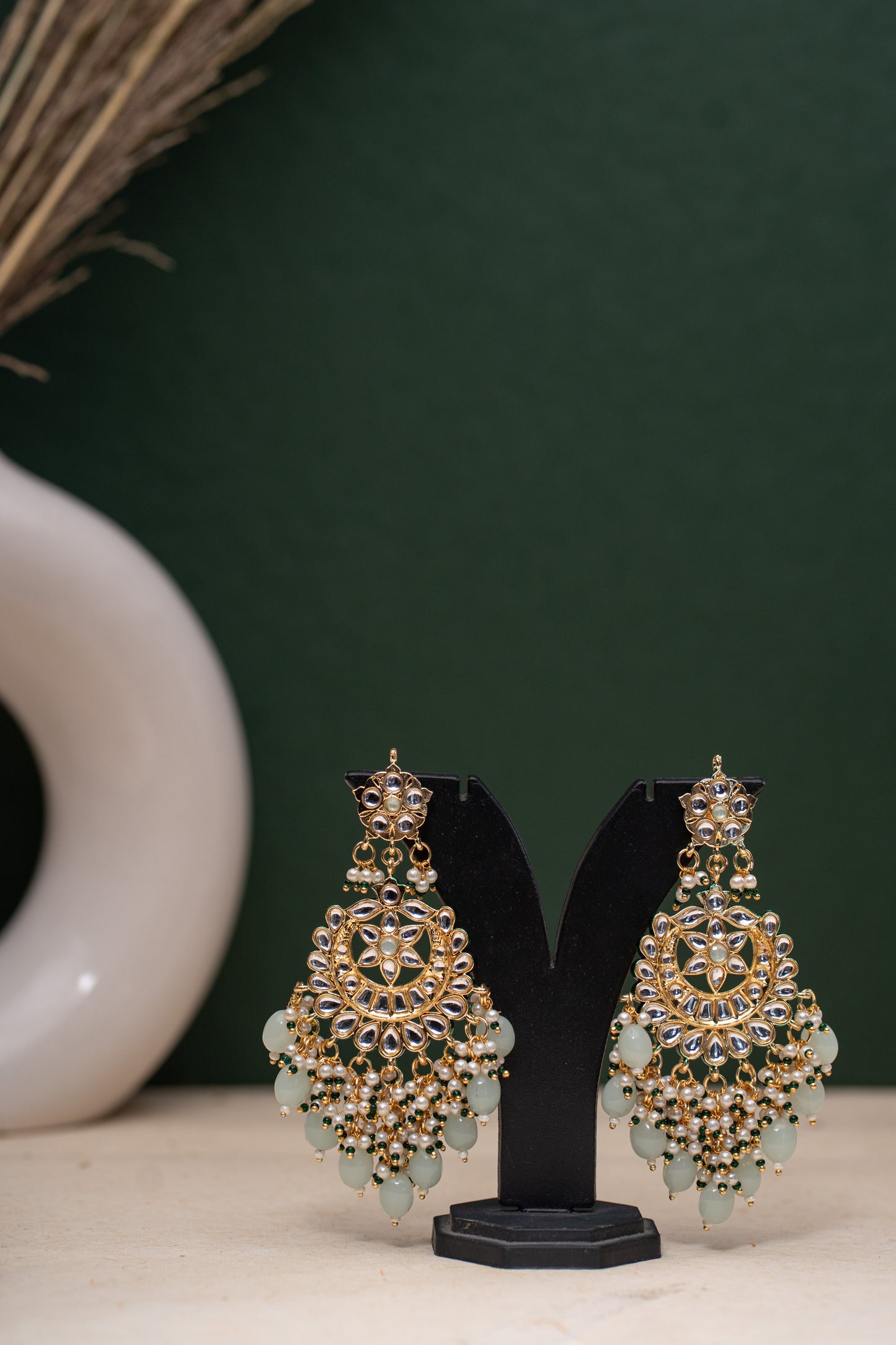 Kundan Mint Drop Earrings