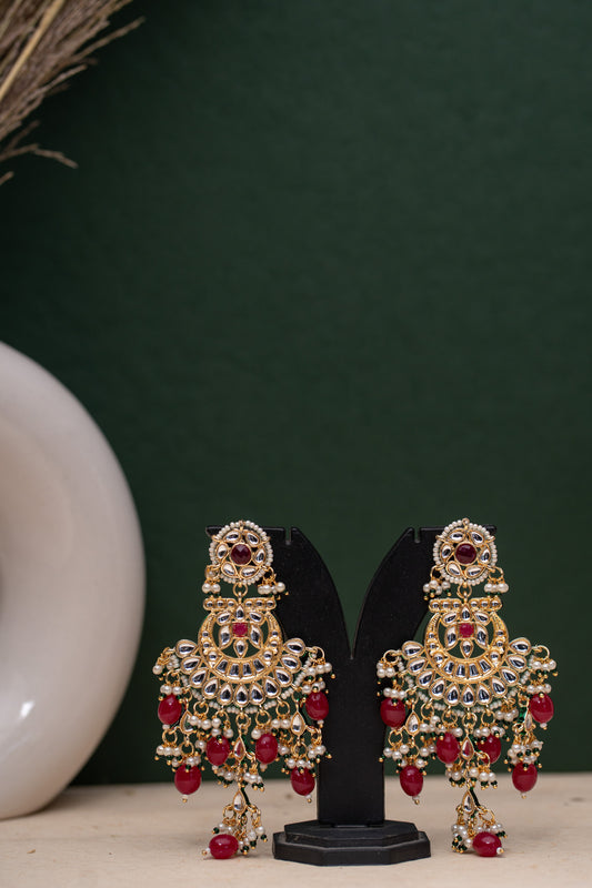 Traditional Kundan Red drop Earrings