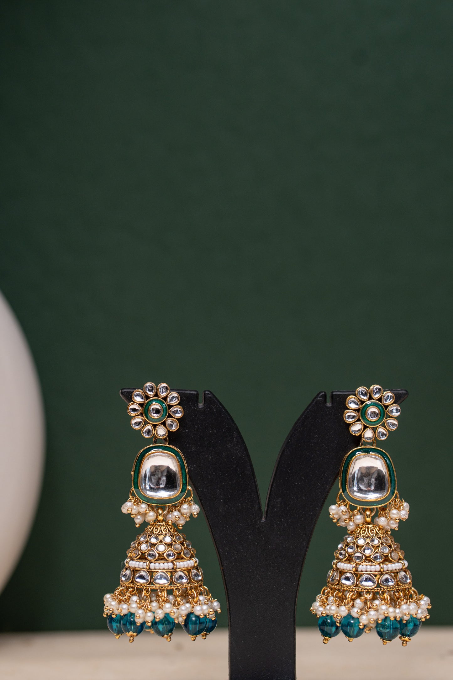 Kundan and Pearl Jhumki Earrings