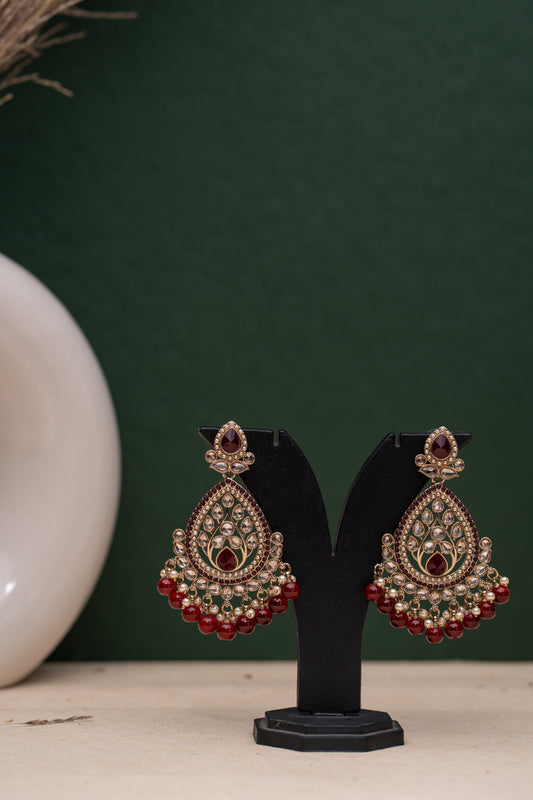 Red And White Pearl Drop Chandbali