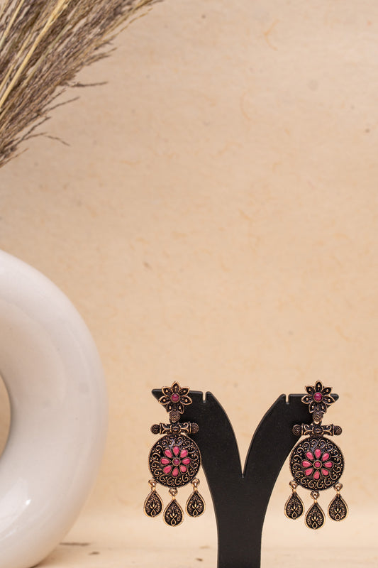 Oxidized Pink Drop Earrings