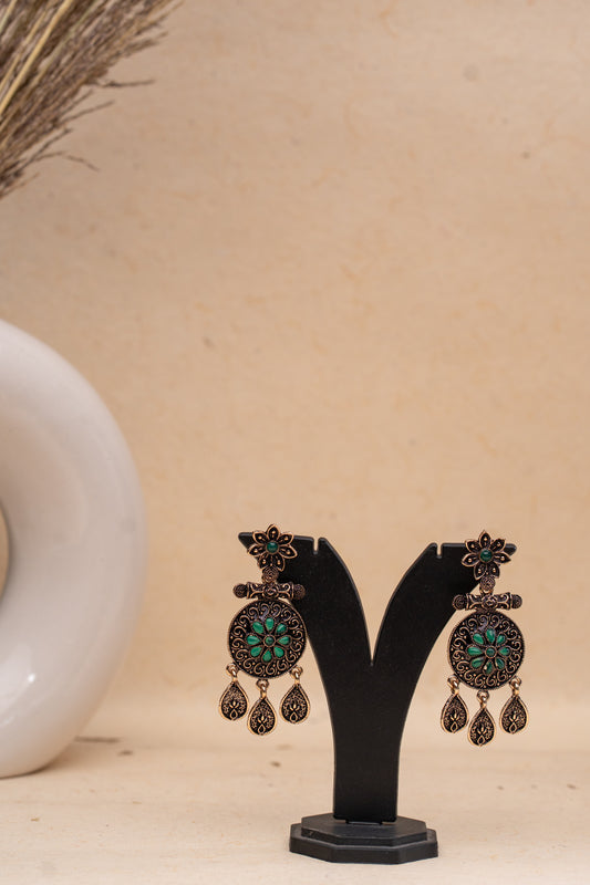 Oxidized Green Drop Earrings