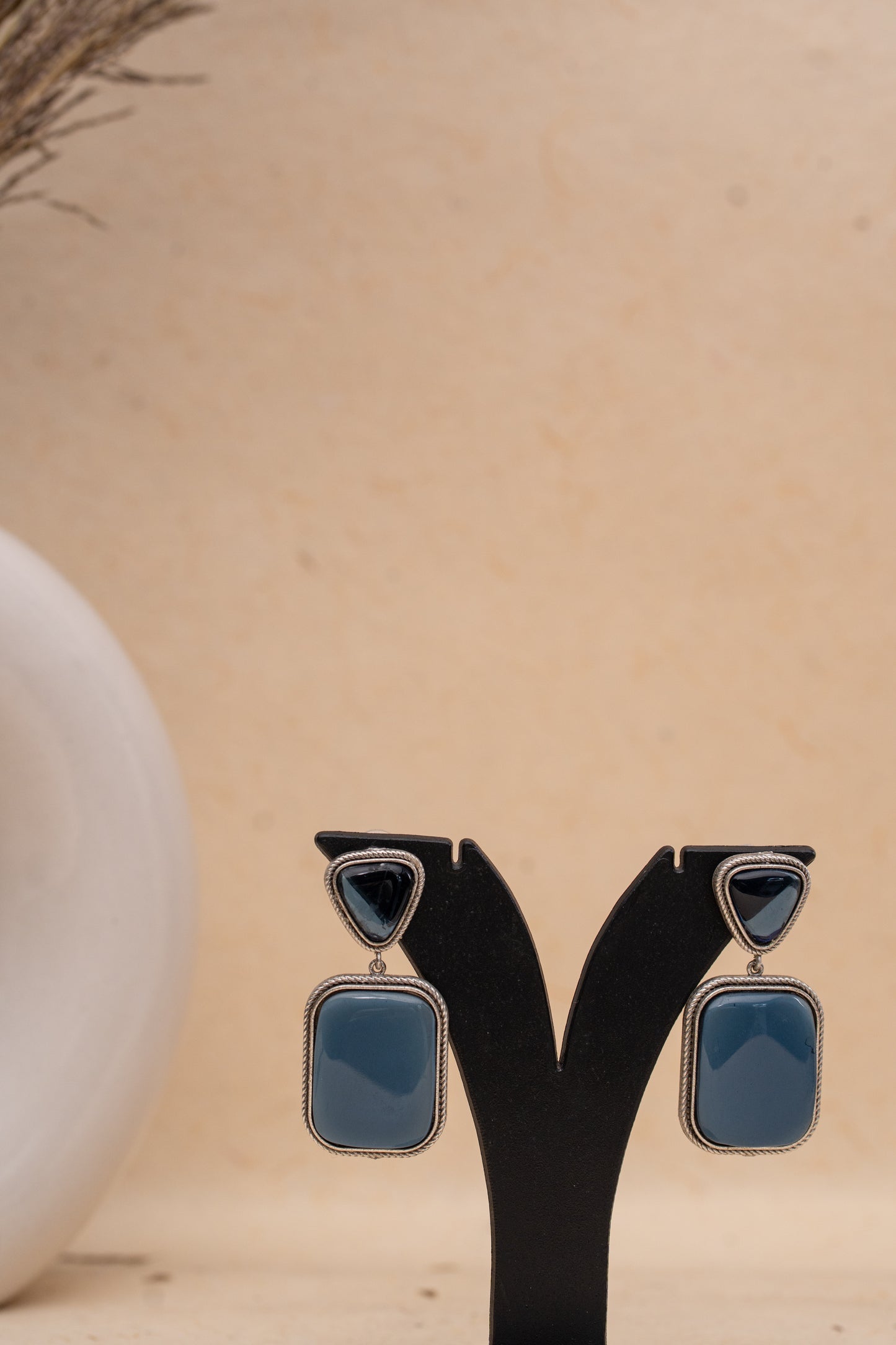 Oxidized Blue Drop Earrings