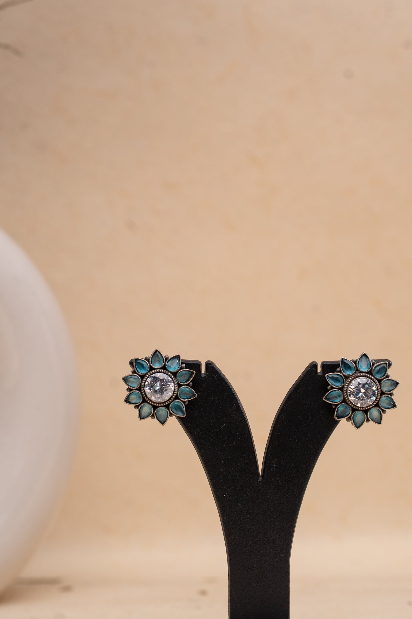 Turquoise Twilight: Oxidized Earrings with Diamond Center