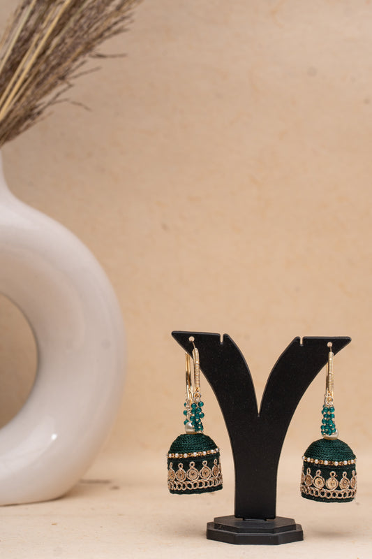 Handmade Green Jhumki Earrings