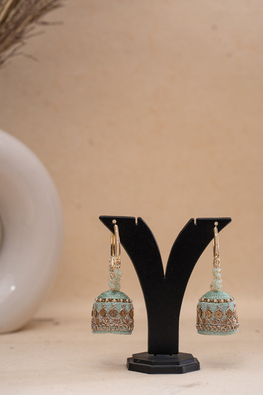 Handmade Mint Jhumki Earrings