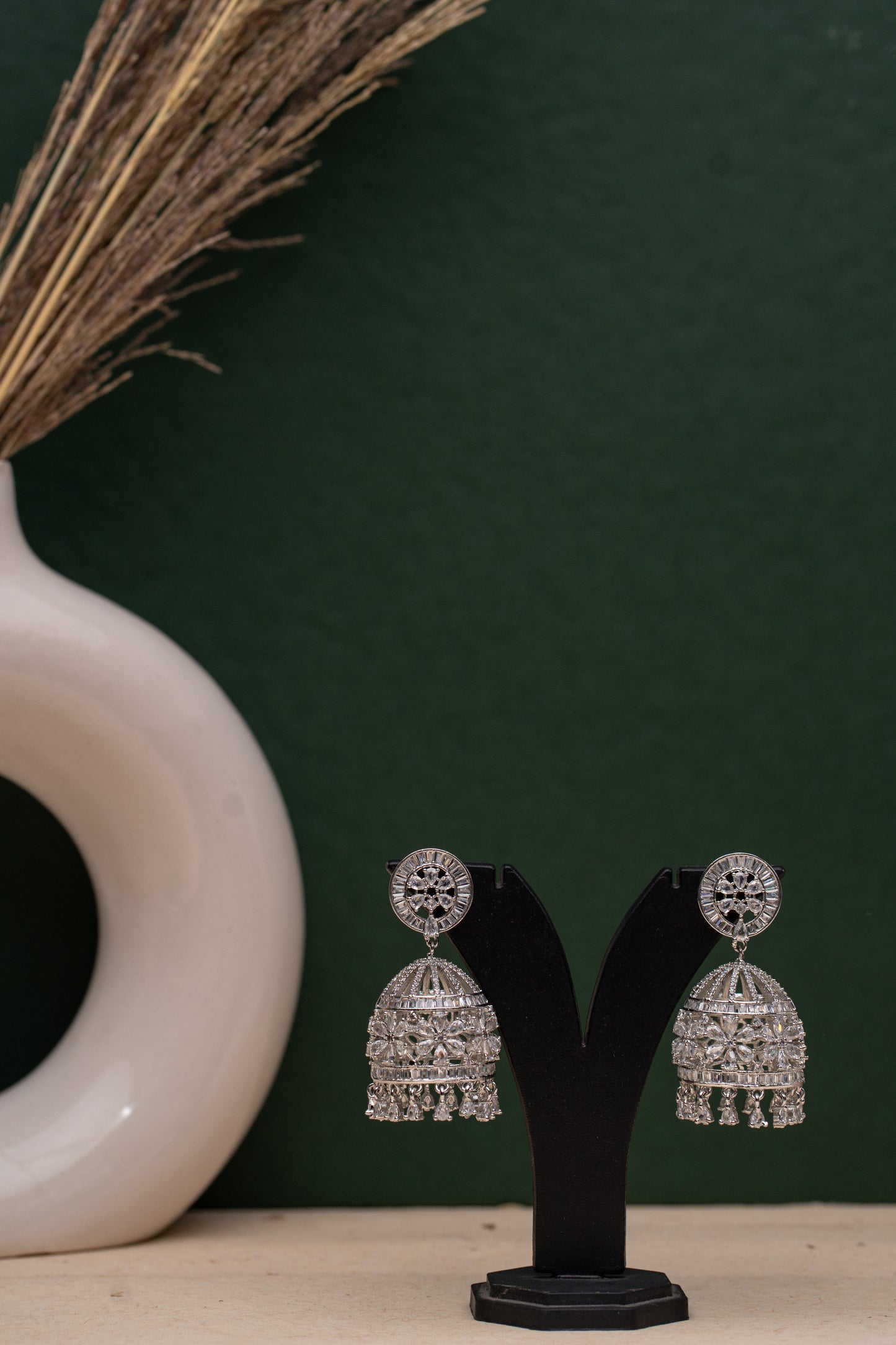 Silver AD Statement Jhumki Earrings