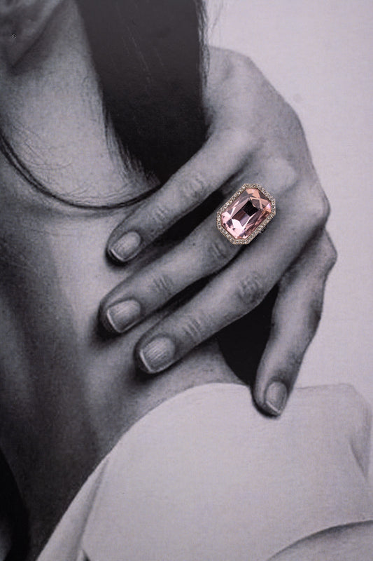 Pink Crystal Ring with Stone-Studded Outer Band