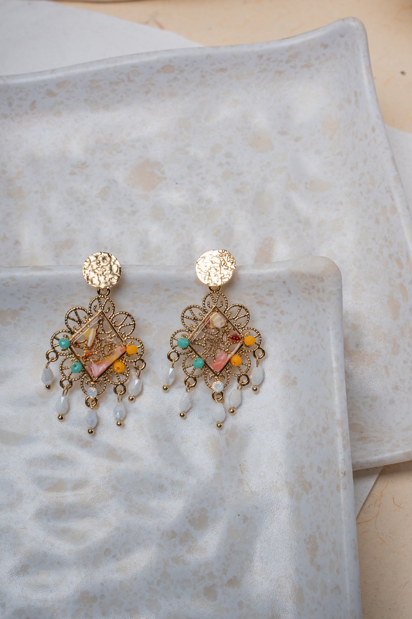 Gold-Plated Multi-Coloured Drop Earrings