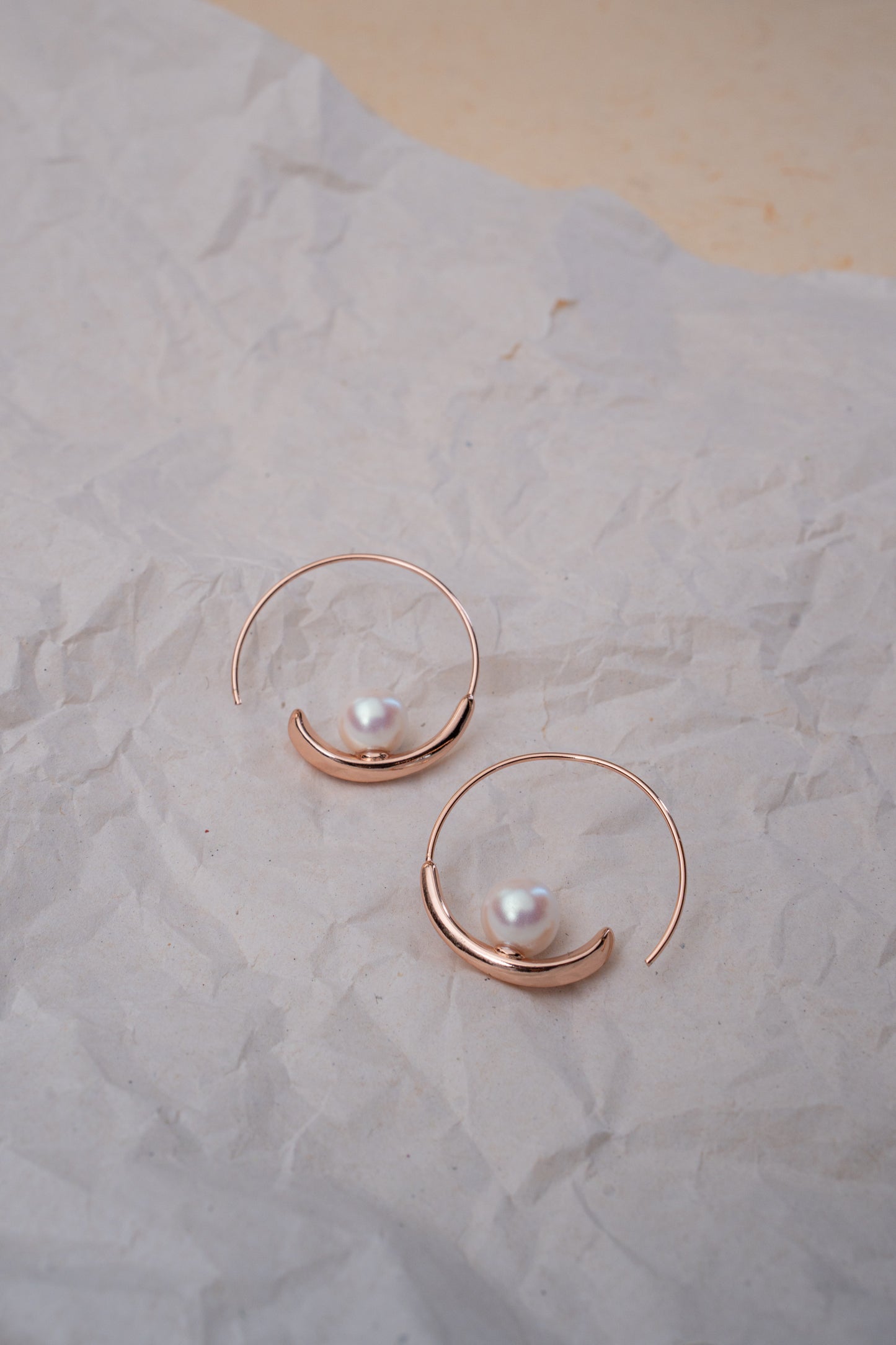 Rose Gold Pearl Hoop Earrings