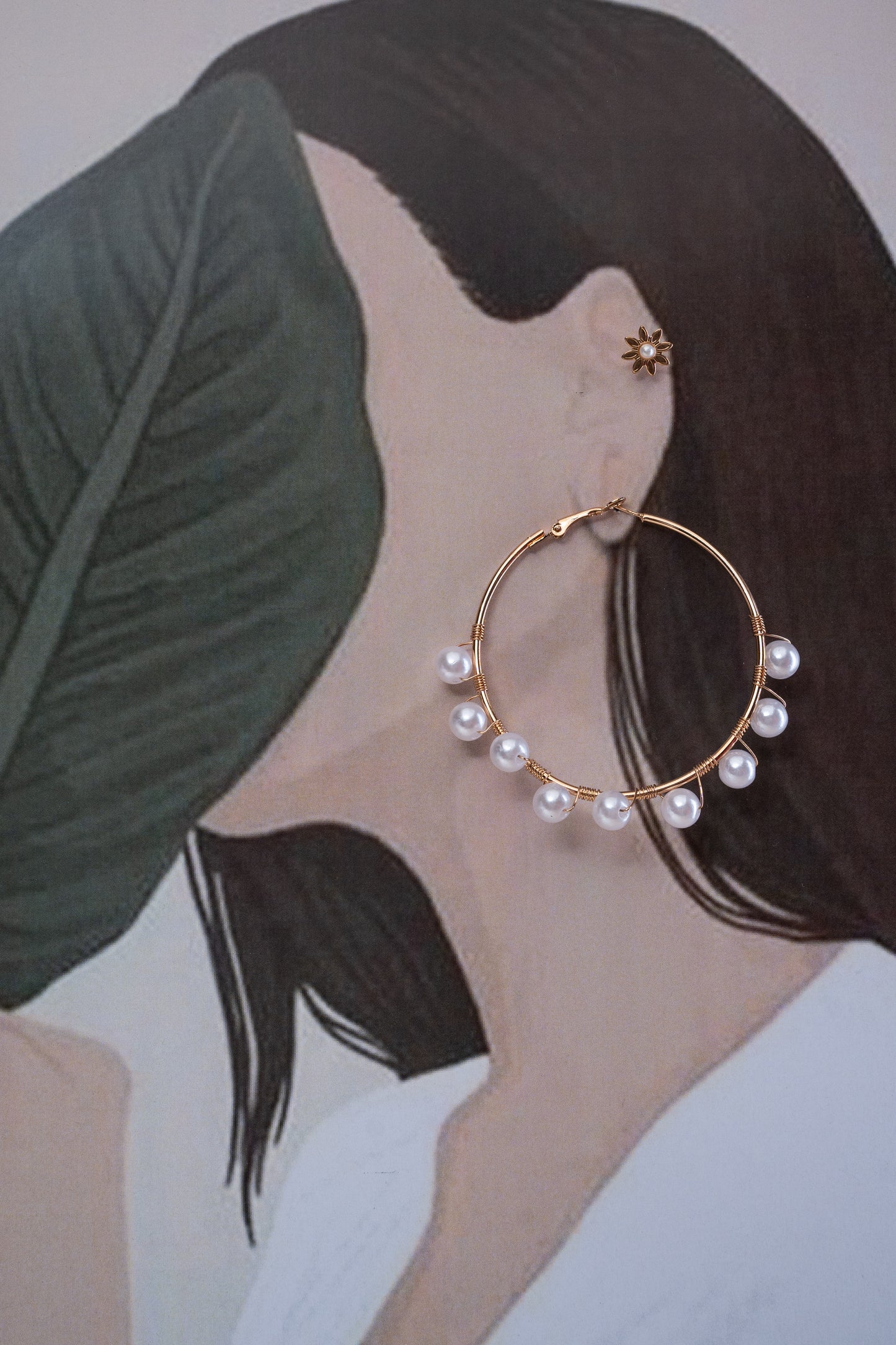 Sterling Pearl Hoops with minimalist Stud Earrings