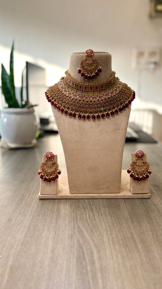 Royal Ruby Gold-Plated Choker Necklace Set