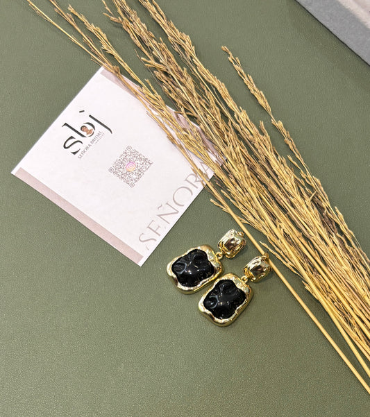 Obsidian Gold Crater Drop Earrings