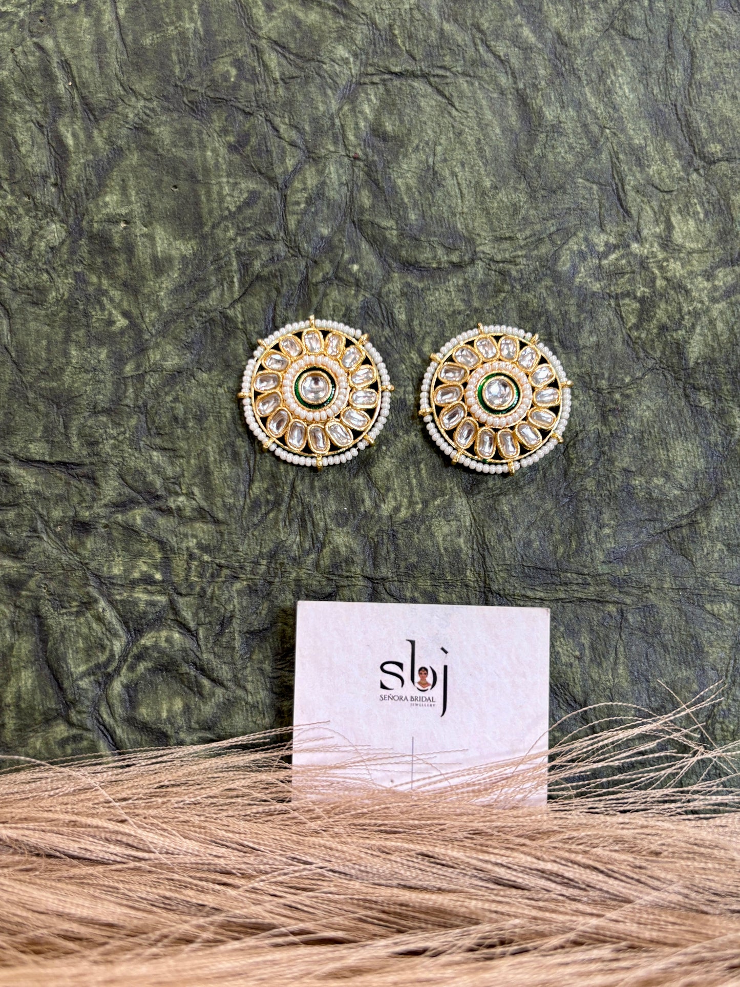 Emerald Sunflower Kundan Stud Earrings