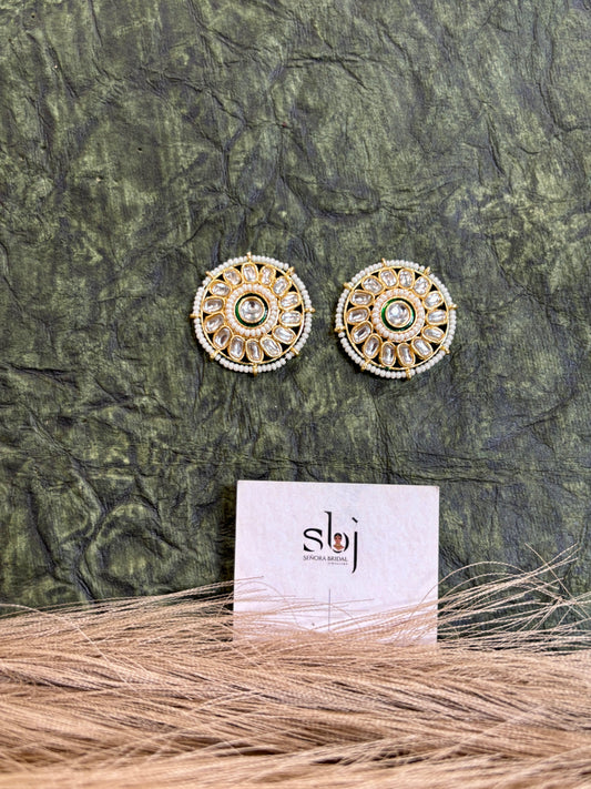 Emerald Sunflower Kundan Stud Earrings