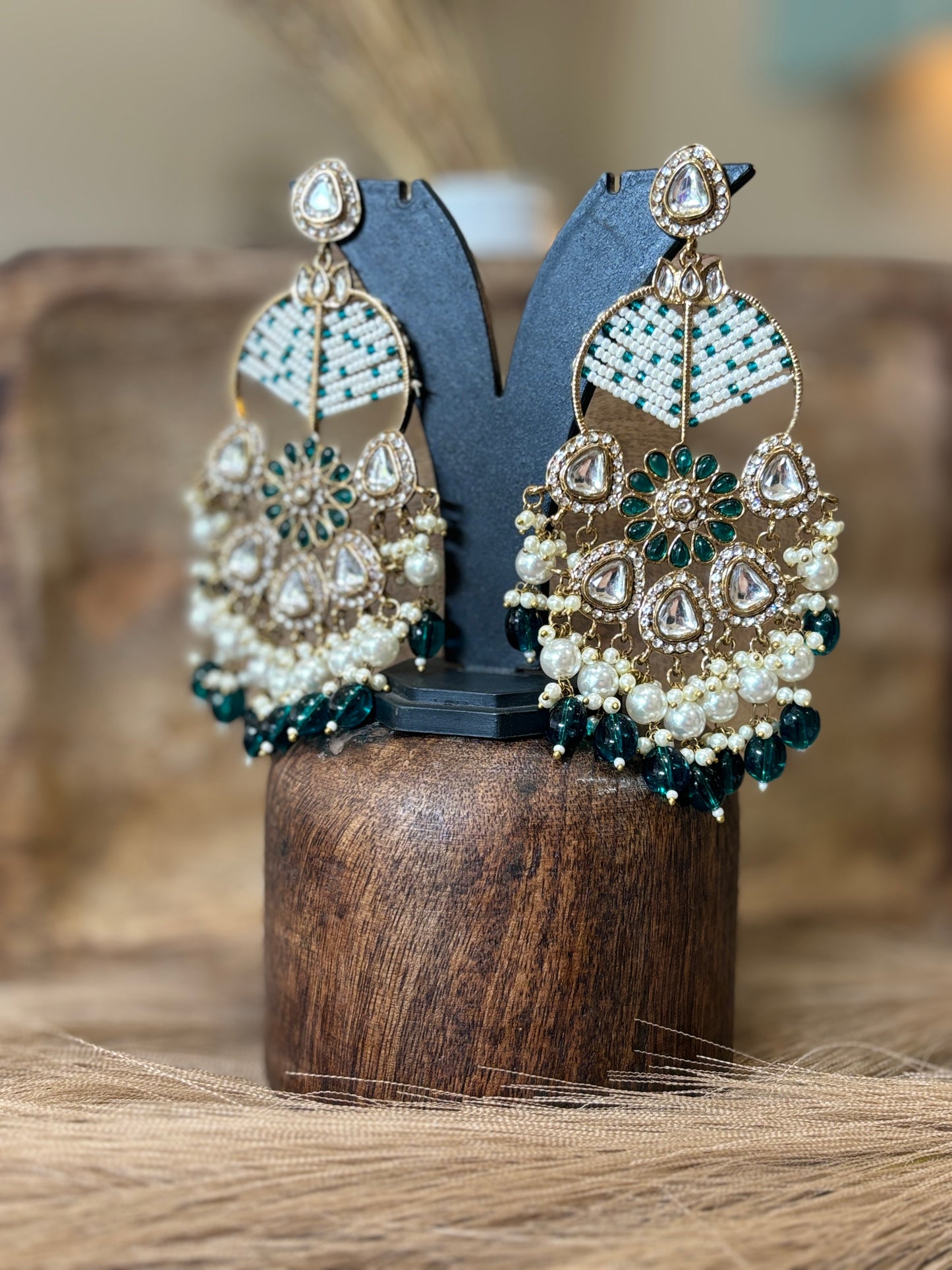 Emerald Beaded Chandbali Earrings