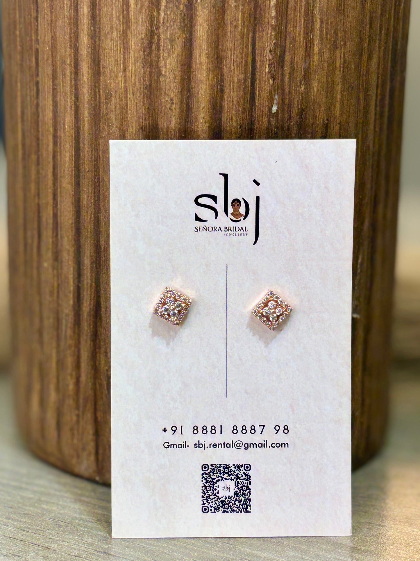 Rose Gold Pave Square Crystal Stud Earrings
