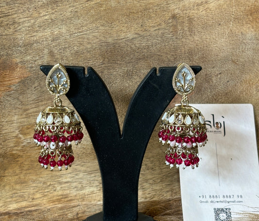 Ruby Red Double Layer Jhumka Earrings