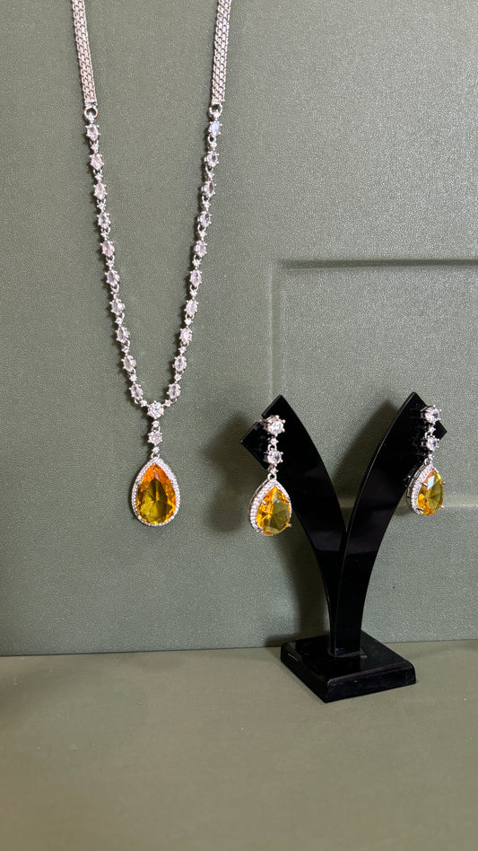 Sapphire Diamond Necklace Set with Yellow Stone