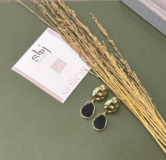 Midnight Stone Textured Drop Earrings