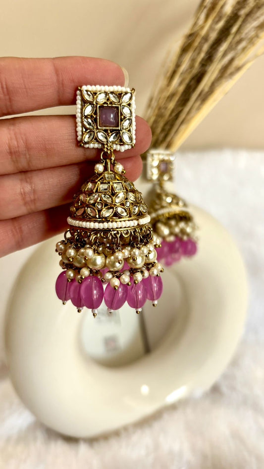 Traditional Kundan and Pearl Jhumki